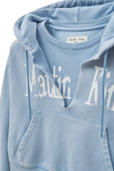 WASHED LAYERED CROP HOODY IN LIGHT BLUE