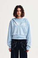 WASHED LAYERED CROP HOODY IN LIGHT BLUE