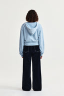 WASHED LAYERED CROP HOODY IN LIGHT BLUE