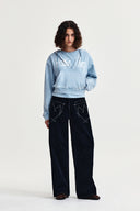 WASHED LAYERED CROP HOODY IN LIGHT BLUE