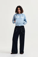 WASHED LAYERED CROP HOODY IN LIGHT BLUE