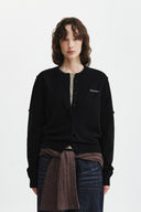 CASHMERE BLENDED CUTLINE ROUND CARDIGAN IN BLACK