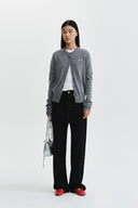 CASHMERE BLENDED CUTLINE ROUND CARDIGAN IN GRAY