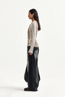 COLOR BLOCK SLIM KNIT CARDIGAN IN BEIGE