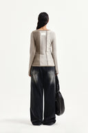 COLOR BLOCK SLIM KNIT CARDIGAN IN BEIGE