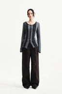 COLOR BLOCK SLIM KNIT CARDIGAN IN CHARCOAL GREY
