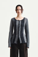 COLOR BLOCK SLIM KNIT CARDIGAN IN CHARCOAL GREY