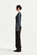COLOR BLOCK SLIM KNIT CARDIGAN IN CHARCOAL GREY