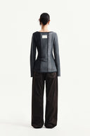COLOR BLOCK SLIM KNIT CARDIGAN IN CHARCOAL GREY