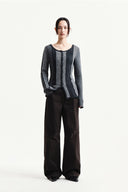 COLOR BLOCK SLIM KNIT CARDIGAN IN CHARCOAL GREY