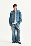 VINTAGE WASHED DENIM TRUCKER FOR MEN IN BLUE