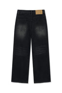 FRONT LAYERED DISTRESSED DENIM PANTS IN BLACK