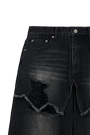 FRONT LAYERED DISTRESSED DENIM PANTS IN BLACK