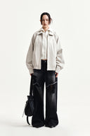 FRONT LAYERED DISTRESSED DENIM PANTS IN BLACK
