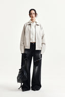 FRONT LAYERED DISTRESSED DENIM PANTS IN BLACK