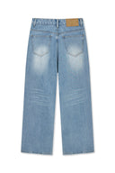 FRONT LAYERED DISTRESSED DENIM PANTS IN BLUE