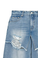 FRONT LAYERED DISTRESSED DENIM PANTS IN BLUE