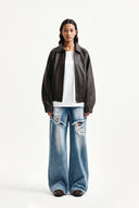 FRONT LAYERED DISTRESSED DENIM PANTS IN BLUE