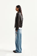 FRONT LAYERED DISTRESSED DENIM PANTS IN BLUE