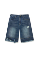 DESTROYED BERMUDA DENIM PANTS FOR MEN IN NAVY