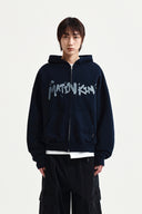 GRAFFITI LOGO HOODY ZIP UP IN NAVY