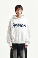 GRAFFITI LOGO HOODY ZIP UP IN WHITE
