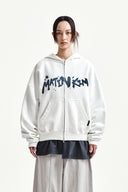 GRAFFITI LOGO HOODY ZIP UP IN WHITE