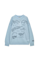 GRAFFITI ARTWORK KNIT PULLOVER IN LIGHT BLUE