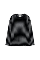 STRIPE DAMAGED LOOSE PULLOVER IN BLACK