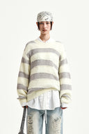 TEXTURE BLOCK STRIPE KNIT PULLOVER IN LIGHT YELLOW