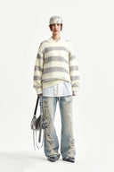 TEXTURE BLOCK STRIPE KNIT PULLOVER IN LIGHT YELLOW