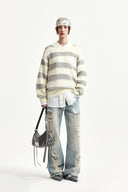 TEXTURE BLOCK STRIPE KNIT PULLOVER IN LIGHT YELLOW