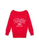 OFF-SHOULDER KNIT PULLOVER IN RED