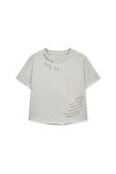 GRAFFITI ROUND HEM CROP TOP IN CREAM