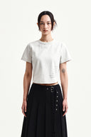 GRAFFITI ROUND HEM CROP TOP IN CREAM
