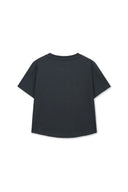 GRAFFITI ROUND HEM CROP TOP IN NAVY