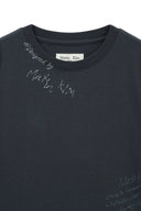 GRAFFITI ROUND HEM CROP TOP IN NAVY
