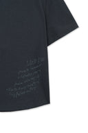 GRAFFITI ROUND HEM CROP TOP IN NAVY