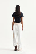 GRAFFITI ROUND HEM CROP TOP IN NAVY