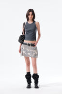 CARGO MINI DENIM SKIRT IN BEIGE