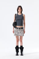 CARGO MINI DENIM SKIRT IN BEIGE