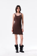 OPEN BACK RIBBED KNIT DRESS IN BROWN