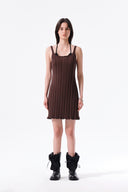 OPEN BACK RIBBED KNIT DRESS IN BROWN