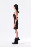 OPEN BACK RIBBED KNIT DRESS IN BROWN
