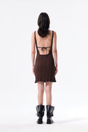 OPEN BACK RIBBED KNIT DRESS IN BROWN
