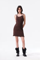 OPEN BACK RIBBED KNIT DRESS IN BROWN