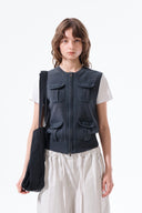 POCKET WASHED KNIT VEST IN CHARCOAL GREY