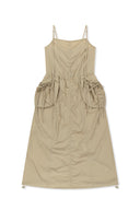 STRAP DETAIL SLEEVELESS UTILITY DRESS IN BEIGE