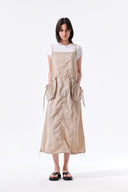STRAP DETAIL SLEEVELESS UTILITY DRESS IN BEIGE
