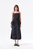 STRAP DETAIL SLEEVELESS UTILITY DRESS IN CHARCOAL GREY